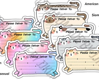 PRIDE Sweet Fat Kitty Cat Diecut Orange Ginger Gray Tabby Calico Wirehair Siamese Blank Mailing PDT Label Sticker Flakes
