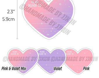 Pastel PDT "Por favor entregue a" Correo de caracol en blanco Etiqueta de dirección postal Etiqueta adhesiva Copos Amor Rosa Violeta Púrpura Corazón Brillante San Valentín