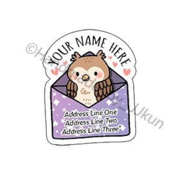 Night Owl Brown Bird Purple Violet Magenta Sparkly Cute Kawaii Ombre Pet Custom Mailing Snail Mail Return Address Label Sticker Flakes