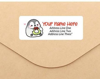 Christmas Holiday Penguin Wreath XMAS Holiday Kawaii Cute Seasons Greetings Easy Peel Sheet Snailmail Return Address Label Stickers