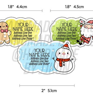Boneco de gengibre de Natal Papai Noel Boneco de neve Kawaii Fofo Personalizado Feriado Natal Biscoito Brilhante Carta de Correio Etiqueta de Endereço de Retorno Adesivo Flocos