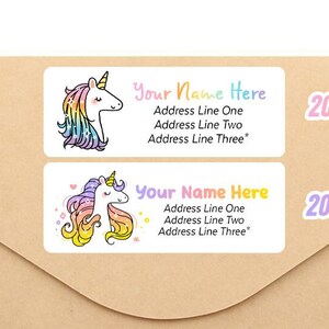 Rainbow Unicorn Magical Pretty Sparkle Glam Custom Easy Peel Sheet Snail Mail Standard Rectangle Return Address Label Stickers
