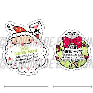 Corona de pingüino de Navidad, barba de Papá Noel, correo postal de Navidad, lindo kawaii, personalizado, etiqueta adhesiva con dirección de devolución, copos