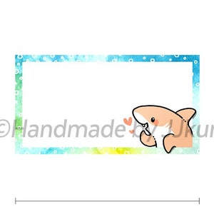 Requin courrier vie marine poisson saumon océan eau été mignon kawaii bonjour correspondant PDT blanc rectangle escargot étiquette postale autocollant flocons