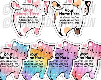 PRIDE Cat Butt Pink Calico Heart Tabby Love Trans Gay Rainbow Lesbian Bisexual Snail Mail Custom Return Mailing Address Label Sticker Flakes