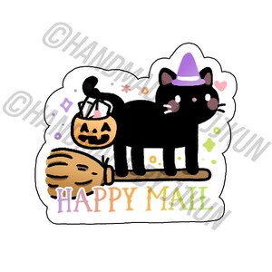 Halloween Nero Gatto Gattino Spettrale Viola Viola Strega Spettrale Carino Kawaii Strega Posta #happymail Penpalling Lumaca Adesivo Fiocchi