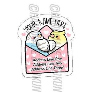 Kawaii Wellensittich & Nymphensittich Vogel Paar Romantik Süß Rosa Herz Haustier Vogel Schneckenpost individuelle Mailing Absenderadresse Aufkleber Flocken