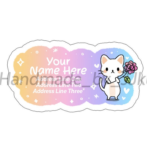 Kitty Cat Rose Pet Neko Rainbow Cute Kawaii Romantic Romance Ombre Sparkly Snail Mail Custom Mailing Return Address Label Sticker Flakes
