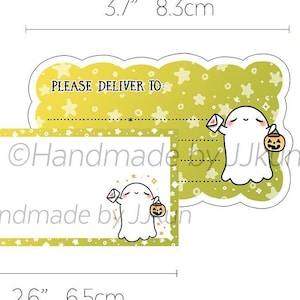Halloween-spook 'bezorgen aan' PDT blanco postetiket kawaii schattig geest Happy Mail groene vakantie stickervlokken
