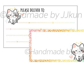 Grey Pastel Kawaii Kitty Pet Cat Colorful Rainbow Ombre Snail Mail Snailmail Blank Mailing &quot;Please Deliver To&quot; PDT Address Label Stickers