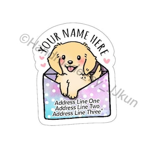 Golden Retriever Puppy Pastel Ombre Cute Kawaii Adorable Pup Pupper Doggo Love Custom Mailing Snail Mail Return Address Label Sticker Flakes