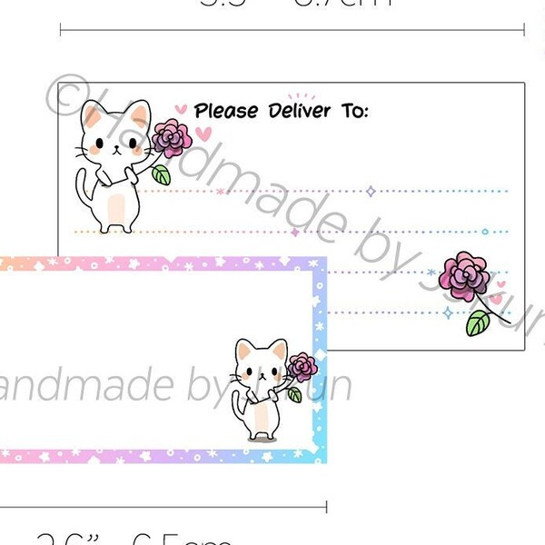 Romantic Kitty Cat & Rose Pet Neko Cute Kawaii Romance Ombre Snail Mail "Please Deliver To" Blank PDT Rectangle Mailing Label Sticker Flakes