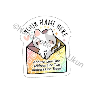 Kitty Mail Pet Cat Colorful Rainbow Ombre Cute Kawaii Grey Pastel Snail Mail Snailmail Custom Mailing Return Address Label Sticker Flakes