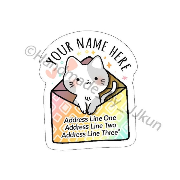 Kitty Mail Pet Cat Colorful Rainbow Ombre Cute Kawaii Grey Pastel Snail Mail Snailmail Custom Mailing Return Address Label Sticker Flakes