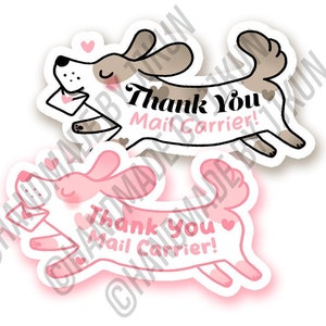 Pegatinas de agradecimiento con forma de cachorro "Gracias, cartero", kawaii, para correr, perrito, mascota, trabajador postal, con carta, en forma de hojuelas