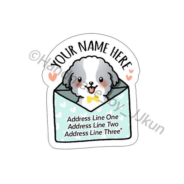 Shih Tzu Mail Pet Puppy Doggo Mint Groen Grijs Schattig Kawaii Pupper Aangepaste Slak Mailing Retouradres Label Sticker Vlokken