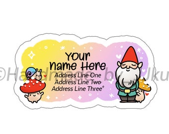 Garden Gnome Mushroom Snail Friends Colorful Gradient Snail Mail Custom Mailing Address Label Sticker Flakes