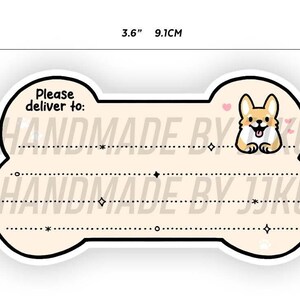 Shiba Inu Dog & Bone Blanco "Gelieve te bezorgen" Pupper Puppy Doggo Tan Brown Pet Mailing PDT Label Sticker Vlokken