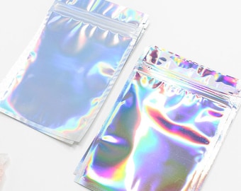 Iridescent Holo Plastic Resealable Thick Zipper Closing Ziplock Gift Treat Bag Rainbow Holographic Synthwave Vaporwave Pop