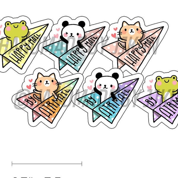 Happy Mail / By Airmail Kawaii Kitty Cat Frog Panda Paper Plane Rainbow Happy Mail #happymail Penpalling SnailMail Sticker Flakes