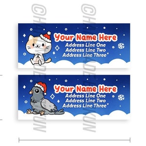 Etiqueta adhesiva con forma de rectángulo para cartas de correo postal, diseño de gatito, paloma y Navidad, personalizada, con forma de rectángulo, estilo kawaii