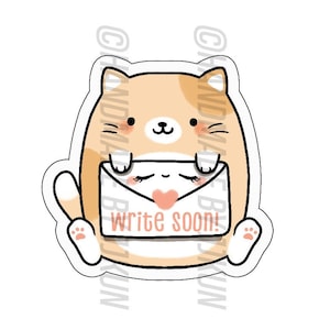 ¡Escribe pronto! Carta de correo de gatito gordo y pelirrojo para amigos por correspondencia #happymail Lindos gorditos Kawaii Feliz Correo por correspondencia Pegatinas en escamas