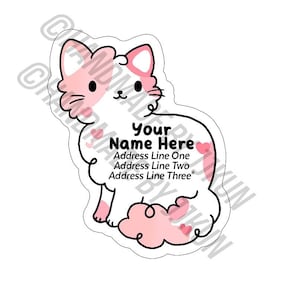 My Floofy Valentine Pink Love Kitty Cat Snail Mail Custom Return Mailing Address Label Sticker Flakes