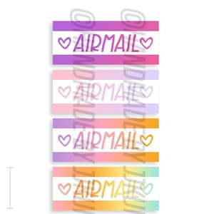 Cuori e strisce di posta aerea, arcobaleno, ombre, grazioso cuore, amore, colorato, colorato, internazionale, per aviazione, adesivi per posta, fiocchi