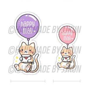 Pegatinas de copos de SnailMail con diseño de gatito kawaii y globo para mascota Neko con arcoíris degradado #happymail