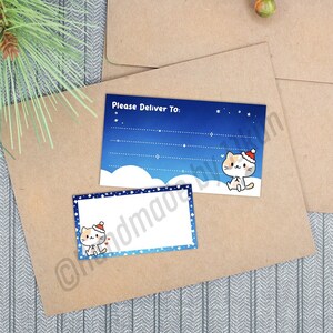 Gato de Natal na Neve XMAS Kawaii Gatinho Fofo Carta de Caracol Personalizada em Branco "Por Favor Entregue em" Etiqueta de Correspondência PDT Adesivos em Flocos
