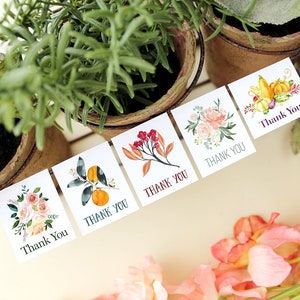 Pegatinas rectangulares con diseño de flores, rosas, claveles, acuarelas, azahares, arándanos, verano, primavera y otoño