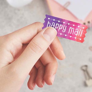 Happy Mail / Handle With Care / Please Do Not Bend HWC DNB Rainbow Watercolor Happy Mail #happymail Ombre Mailing Flake Sticker
