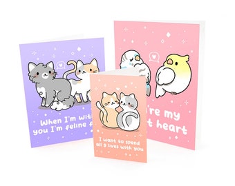 Valentine's Card—A6 A2 Mini Size Pastel Rainbow Pink Cute Kawaii Friendship Romance BFF Blank with White Envelope