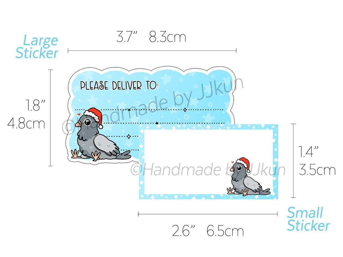 Christmas Santa Hat Pigeon Holiday Winter Seasonal Blue Cute Kawaii XMAS Snailmail Blank Please Deliver To PDT Mailing Label Sticker Flakes