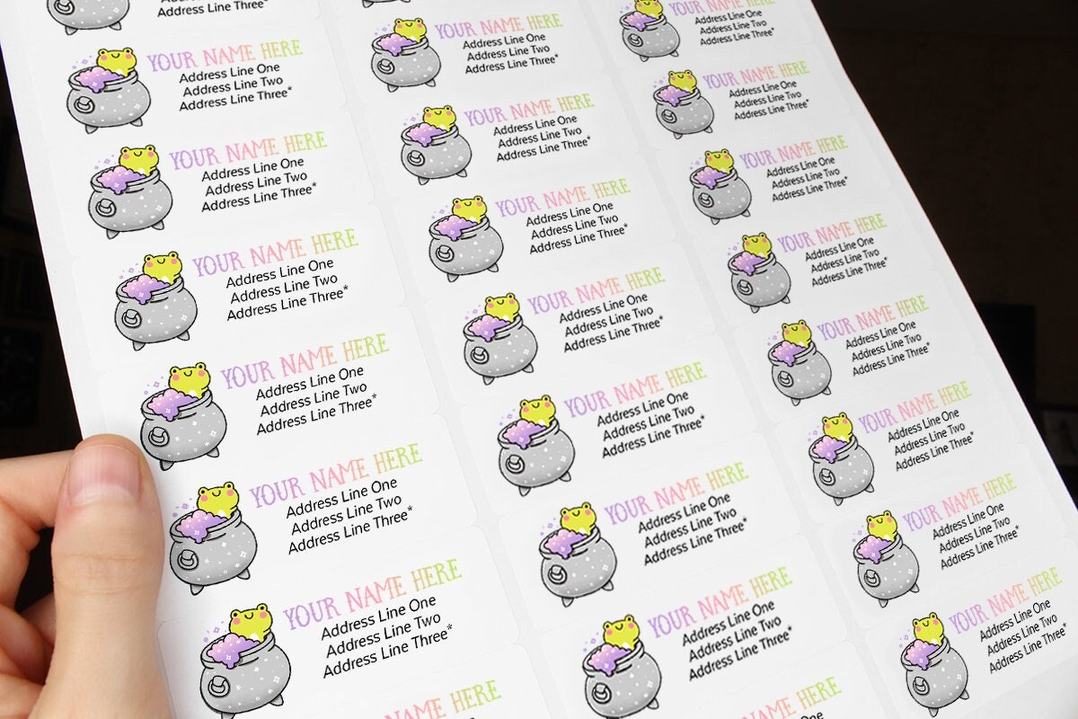Halloween Frog in Bubby Spell Cauldron Cute Kawaii Standard Rectangle Easy Peel Sheet Snailmail Return Address Labels Stickers