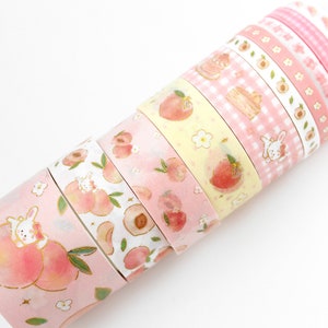 Hübsches Pfirsich Häschen-Kaninchen-Rosa-Gold foliertes Obst-Blumen-Washi-Tape