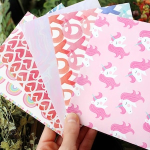 Enveloppes pour filles A2 à motifs variés XOXO baiser coeurs licorne marbre arc-en-ciel aquarelle papier cartonné fait main enveloppes postales