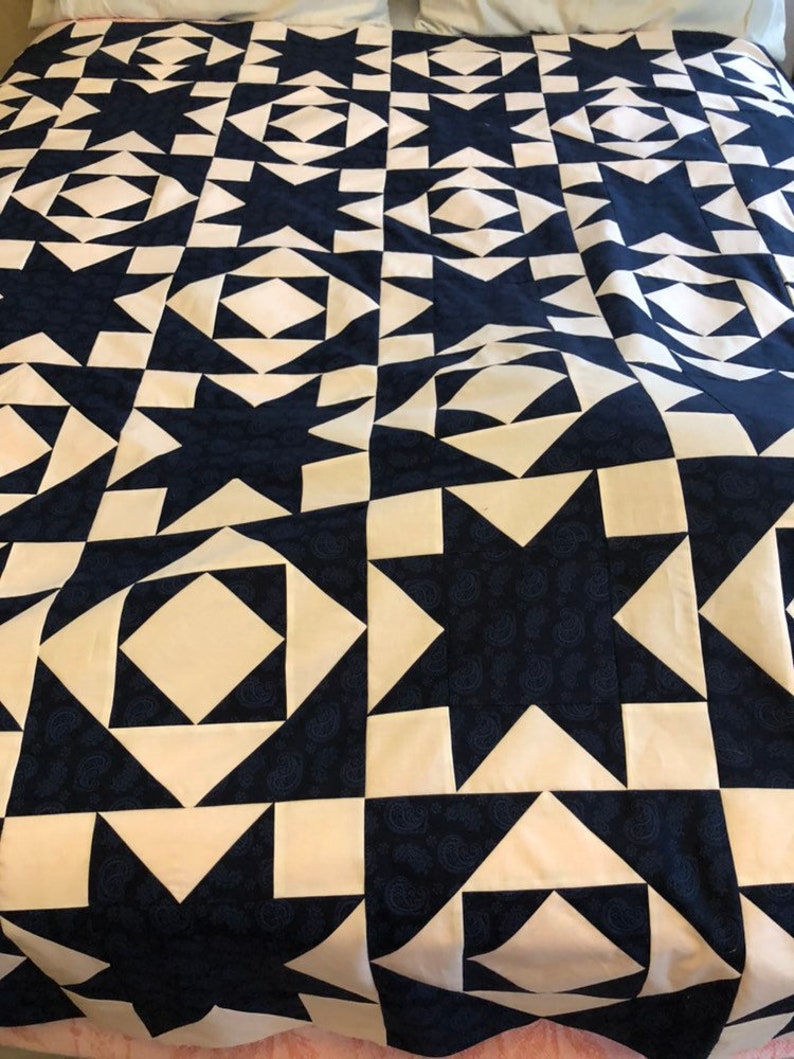 Midnight Blue and White Quilt Top