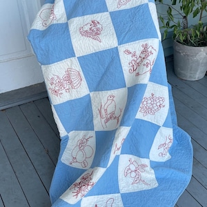 Kostbarer Hand Bestickter Quilt