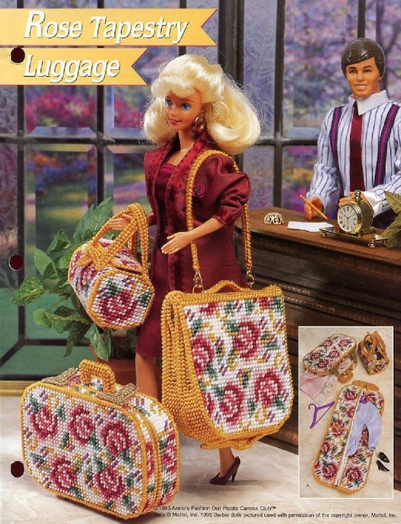 Plastic Canvas Barbie Fashion Doll Pattern ROSE TAPESTRY LUGGAGE