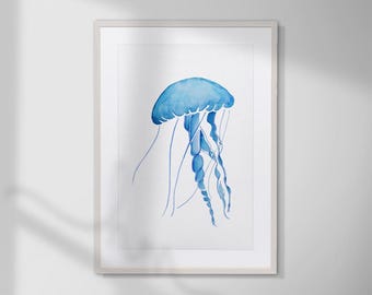 Jellyfish Wall Art Printable, Watercolour Ocean Nursery Decor, Coastal Digital Download, Jellyfish Artwork