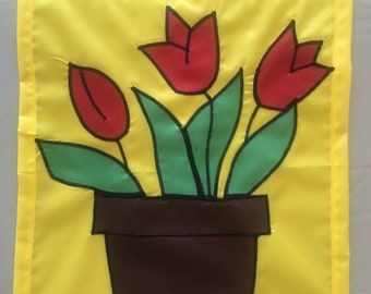 Patriotic Planter Summer Garden Flag Primitive Geraniums Floral 12.5/" x 18/"