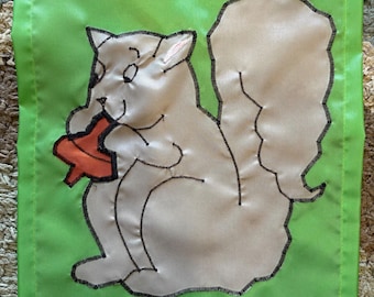 Squirrel and Acorn Seasonal Welcome Animal Handmade Garden Flag