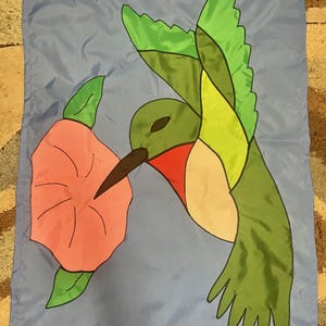 Hummingbird and Hibiscus Spring / Summer Seasonal Welcome Handmade Large Decorative Flag
