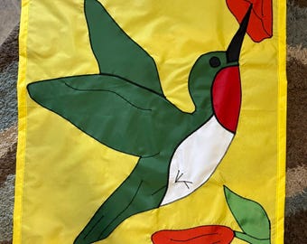 Hummingbird and Flower Seasonal Handmade Large Decorative Flag