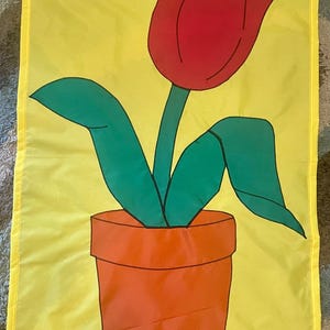 Tulip Flower in Pot Spring / Summer Whimsical Welcome Handmade Large Flag