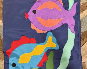 Tropical Fish Beach / Ocean Scene with Coral Nautical Welcome Handmade Decorative Large Flag