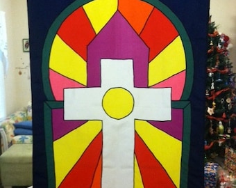 Christian Church Stained Glass Cross Large Decorative Flag