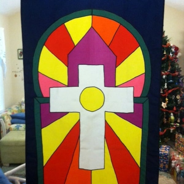 Christian Church Stained Glass Cross Large Decorative Flag