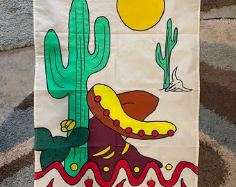 Siesta Time Cactus and Sombrero / Cinco De Mayo Large Decorative Flag